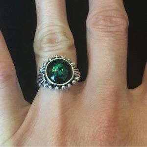 Circle Shaped Mystical Green and Blue Sparkle Stone Ring